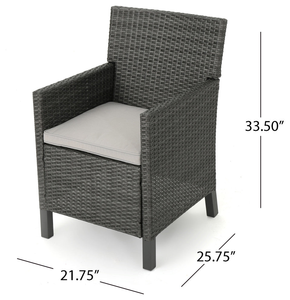 GDF Studio Cyrus Outdoor Wicker Dining Chairs, Set of 2, Gray/Light Gray