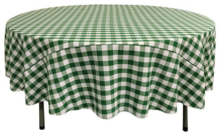 LA Linen Round Gingham Checkered Tablecloth, White and Hunter Green, 72" Round