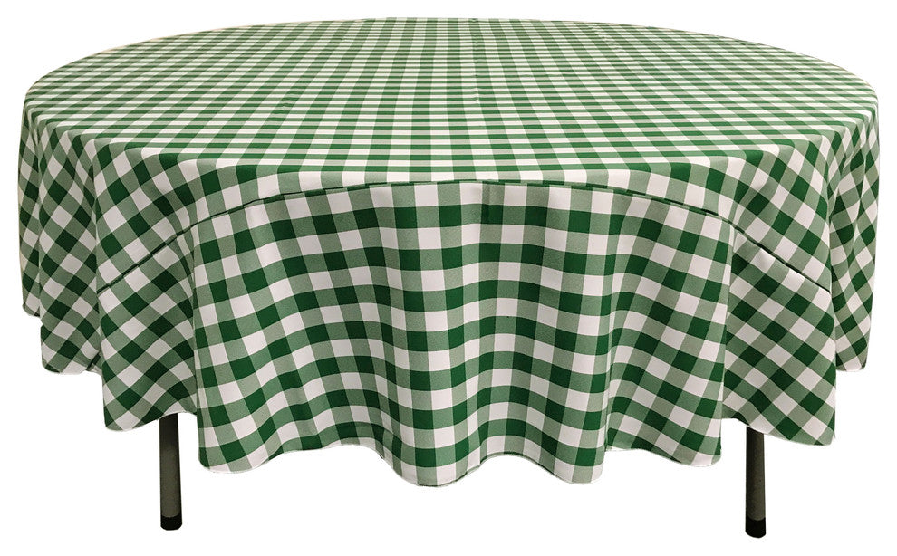 LA Linen Round Gingham Checkered Tablecloth, White and Hunter Green, 72" Round
