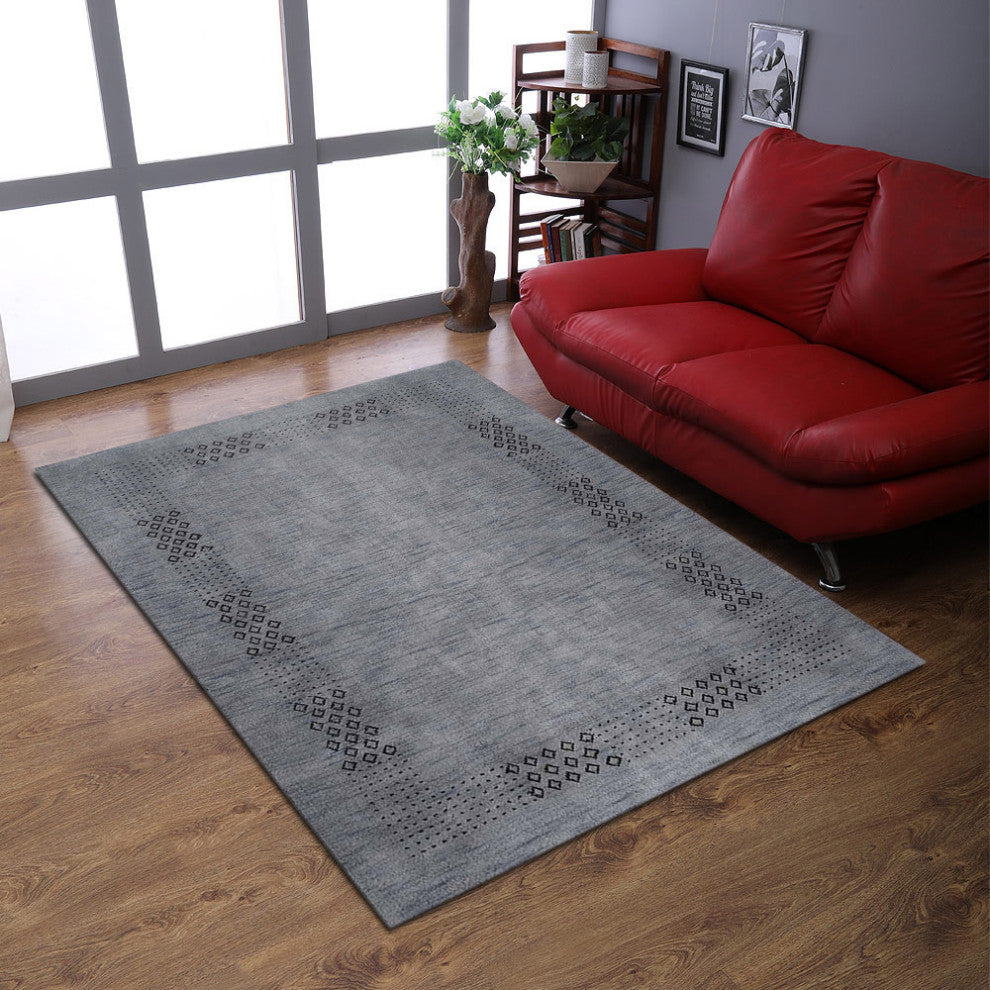HAND KNOTTED LOOM SILK ECO-FRIENDLY RUGS-6'x9',Rectangle,Light Blue,Contemporary