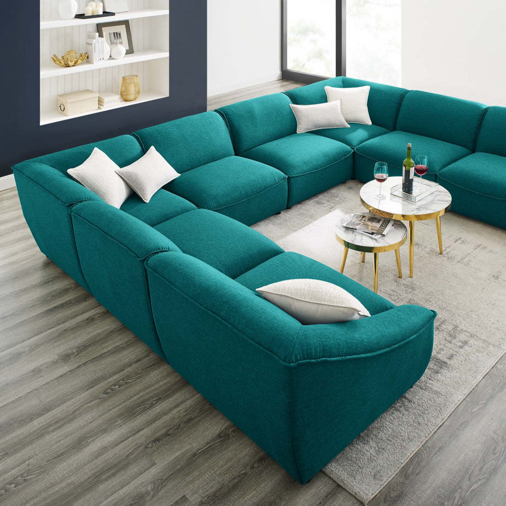 Sectional Sofa Set, Fabric, Teal Blue, Modern, Living Lounge Hotel Hospitality