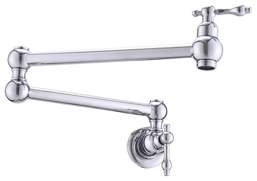 Double Handle Wall Mounted Pot Filler Kitchen Faucet with Double Joint Swing Arm