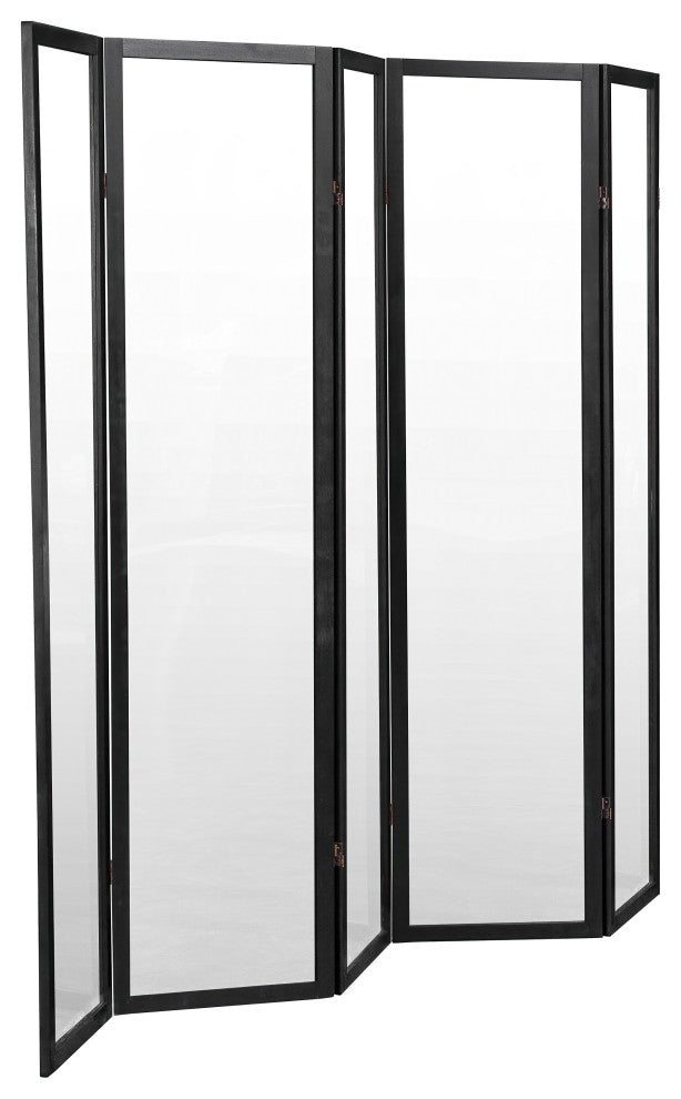 6' Tall Clear Screen Black, 5 Panel