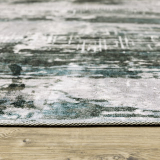 Michaela Machine Washable Modern Grey/ Teal Indoor Area Rug, Grey, 2'x3'