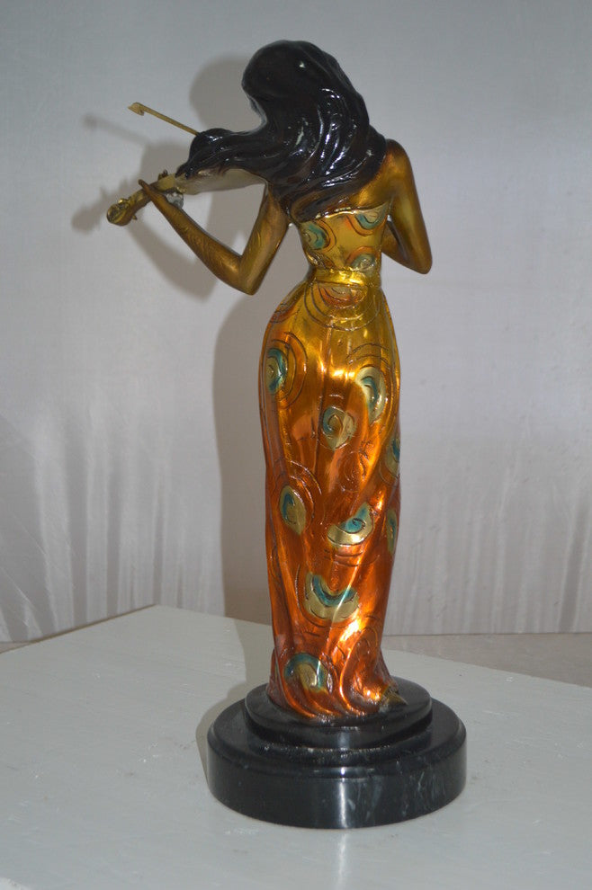 Girl Playing the violin Bronze Statue -  Size: 10"L x 7"W x 19"H.