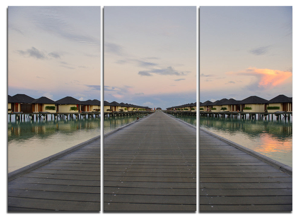 "Wooden Bridge to Water Home Villas" Metal Wall Art, 3 Panels, 36"x28"