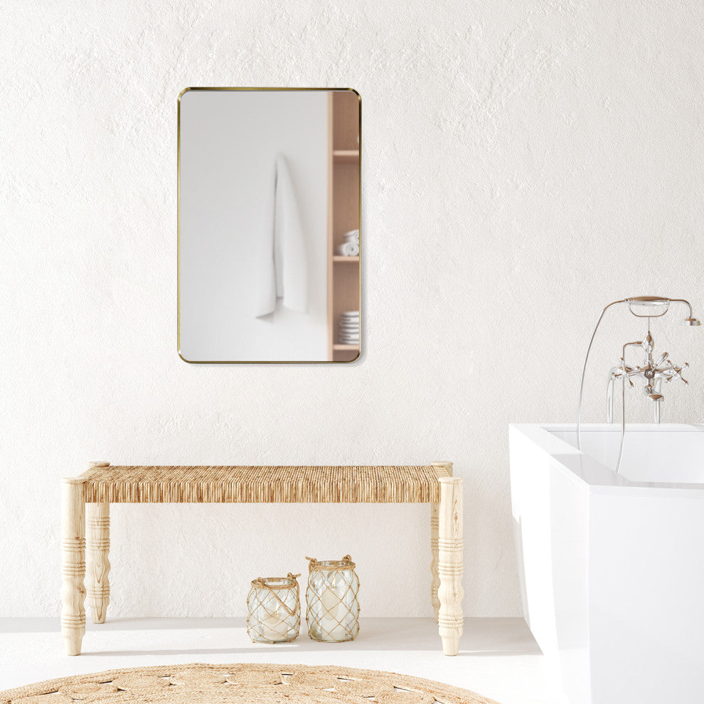 Nettuno Rectangle Bathroom/Vanity Aluminum Framed Wall Mirror, Brushed Gold, 24"
