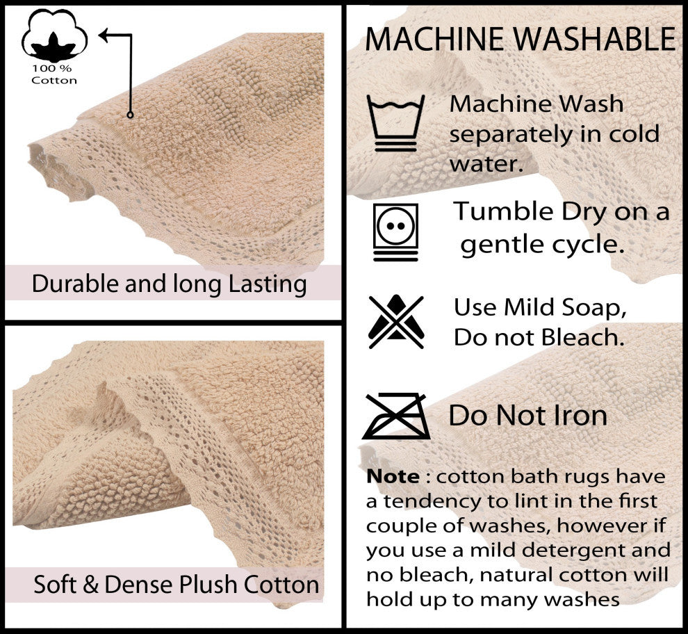 Opulent Reversible 100% Cotton Bath Rug Set, 21x34 Rectangle, Linen
