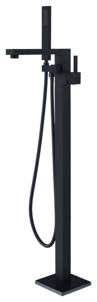 Campia Single Lever Handle Floor Mounted Tub Filler With Handshower, Matte Black