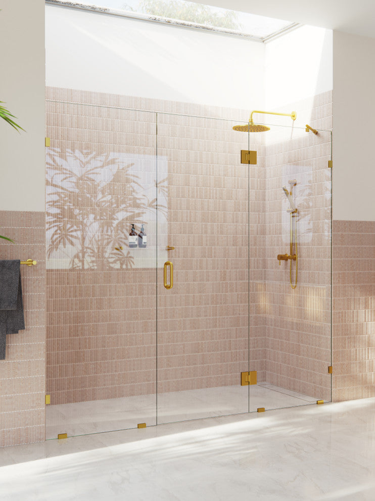 Glass Warehouse 78"x100" Frameless 3 Panel Inline Shower Door, Satin Brass