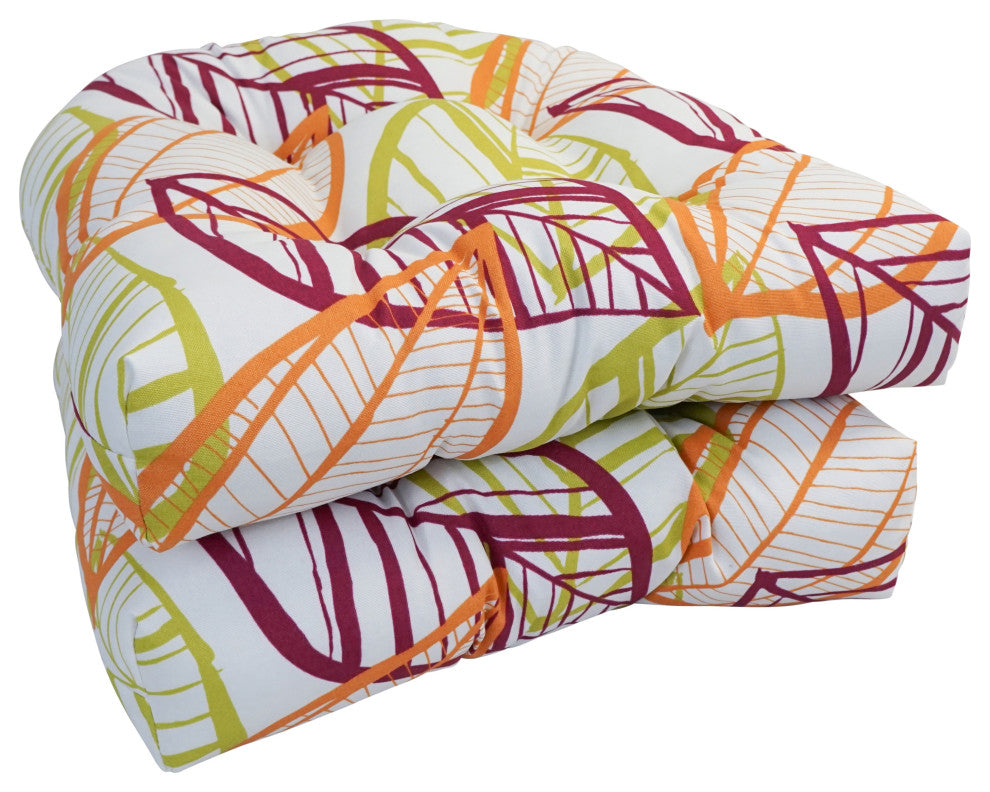 19" U-Shaped Dining Chair Cushions, Set of 2, Bright Palm