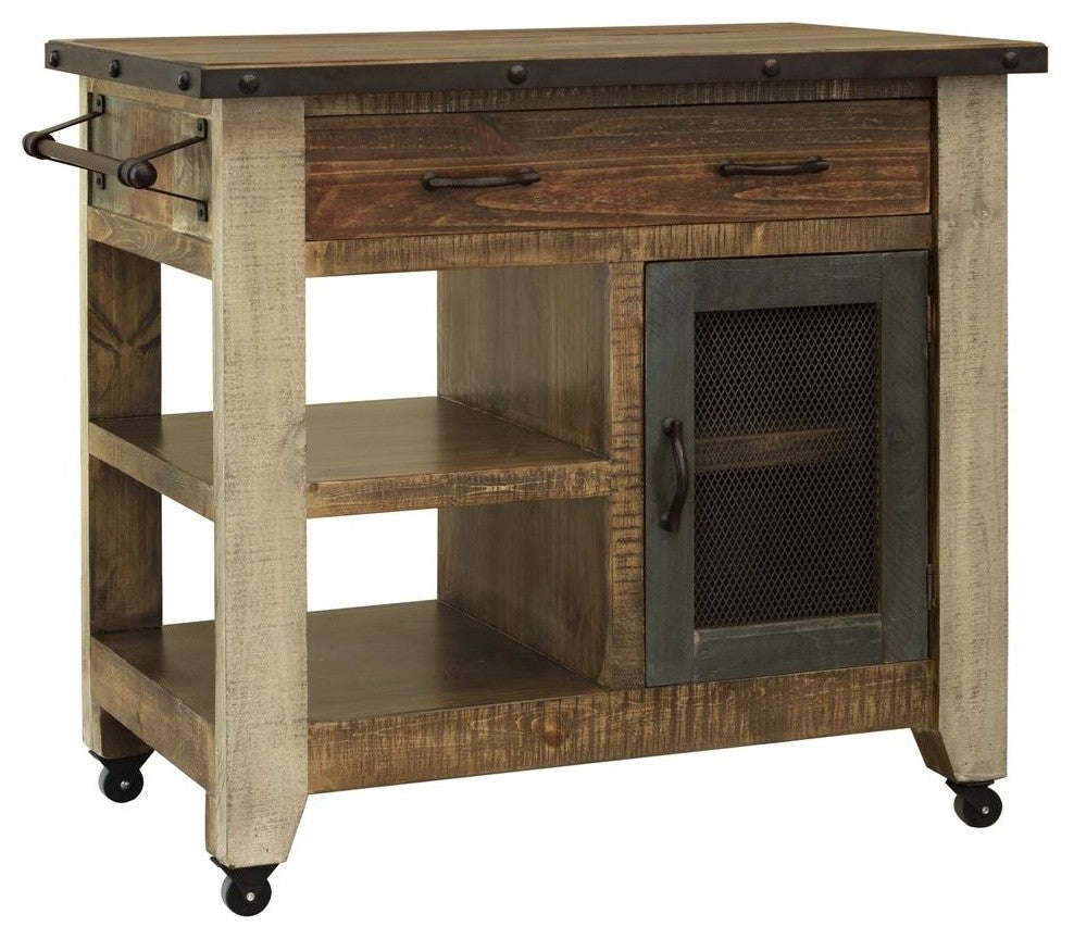 Bayshore Rustic Solid Wood Kitchen Island, 39"