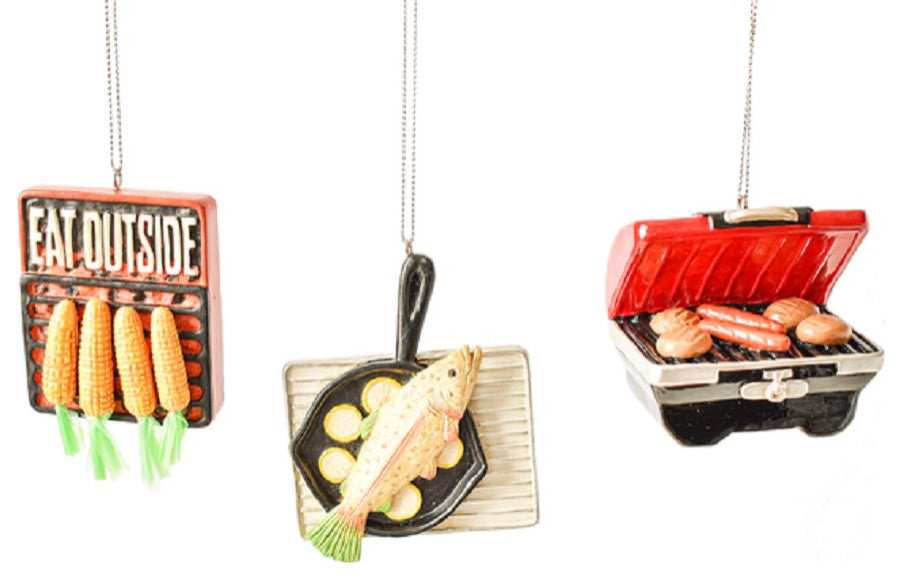Camping Cooking Hotdogs Burgers Corn on Cob Fish Christmas Holiday Ornaments