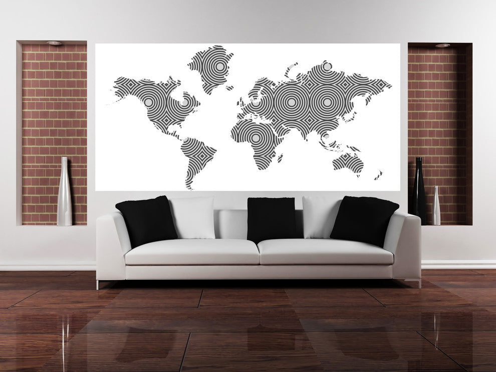 Studio Map Mural, Grey Circles, Peel and Stick, 3 Panels, 124"x60"