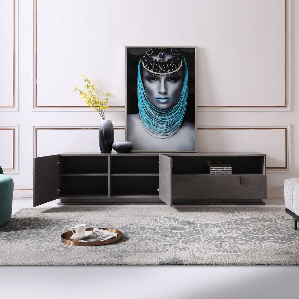 Whet Grey TV Stand, Modern Industrial TV Storage Casegood, Grey Media Cabinet