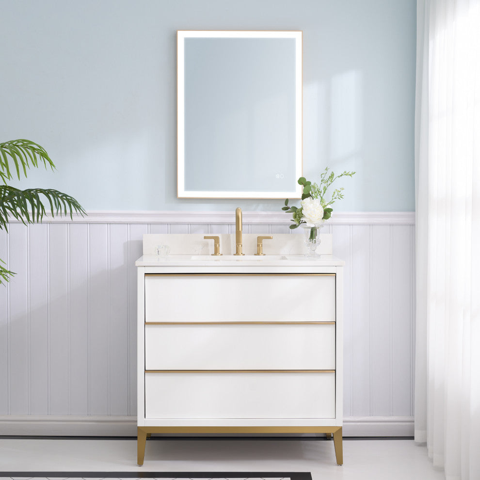 Nolan Freestanding Bathroom Vanity with Quartz Top, White, 36"