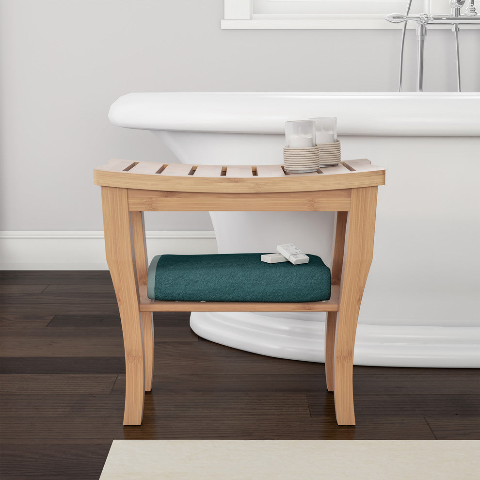 Lavish Home Natural Bamboo Shower Bench With Storage Shelf