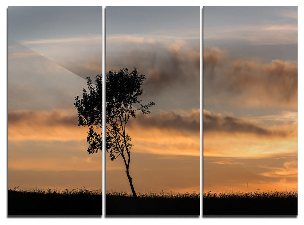 "Lonely Tree Silhouette Leftwards" Metal Wall Art, 3 Panels, 36"x28"