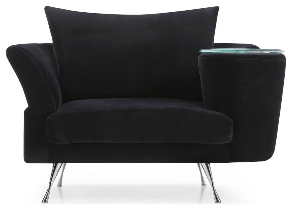 Modern Cafe Velvet Fabric Upholstered Chair with Right Side Table, Right Side