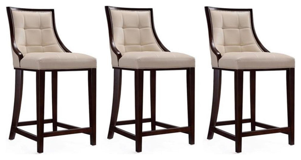 Manhattan Comfort Fifth 26" Faux Leather Counter Stool in Cream (Set of 3)