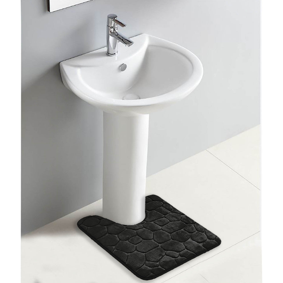 Bath Rug Memory Foam Mat 3D Pebble, Black, Contour Rug 20"x20"