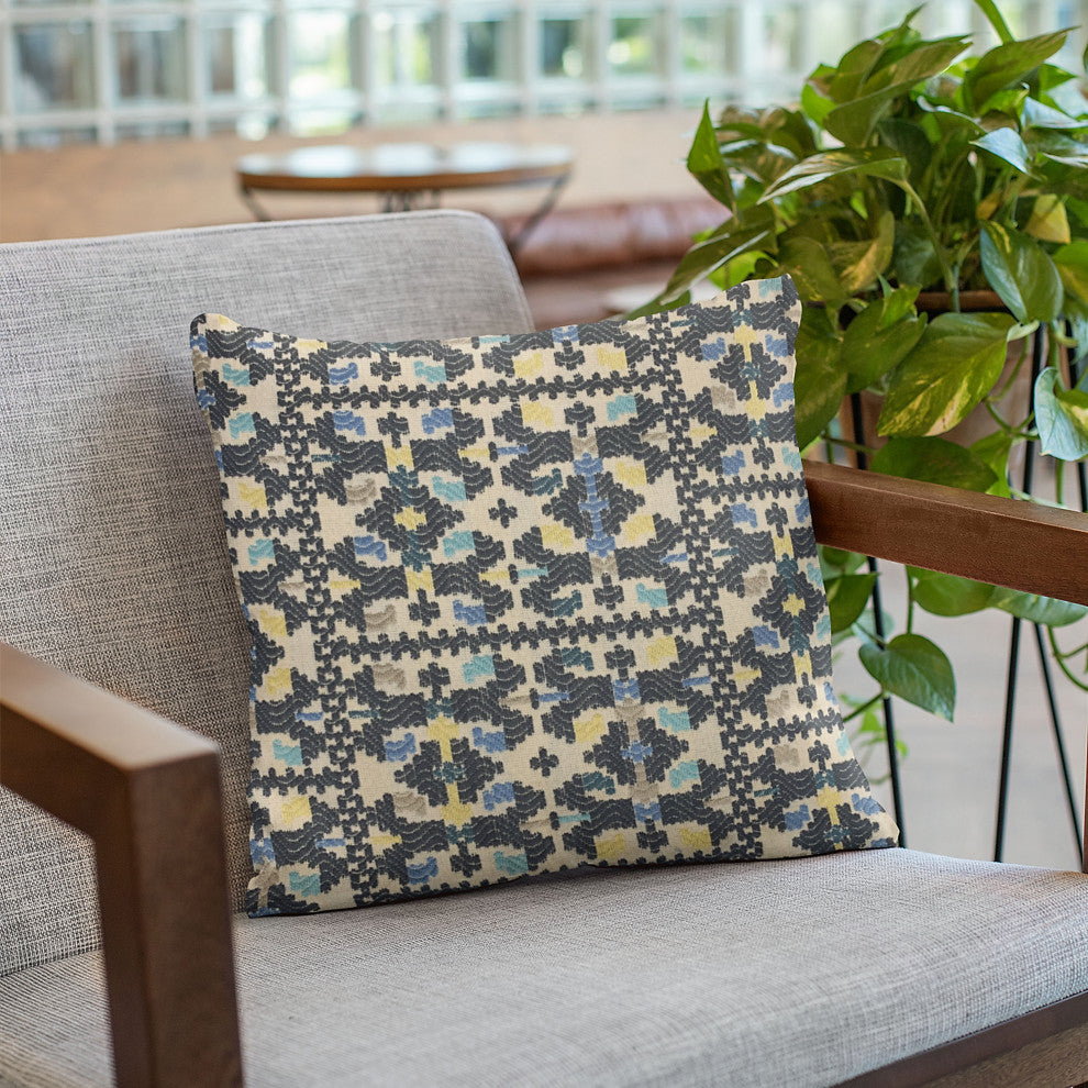 Plutus Blue Morocco Damask Luxury Throw Pillow, 18"x18"