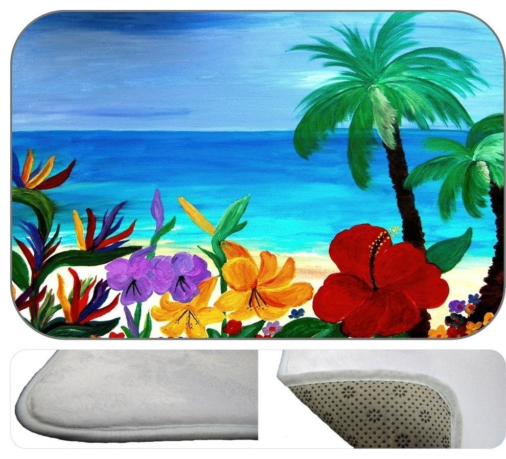 Tropical Flowers Plush Bath Mat, 30"x20"