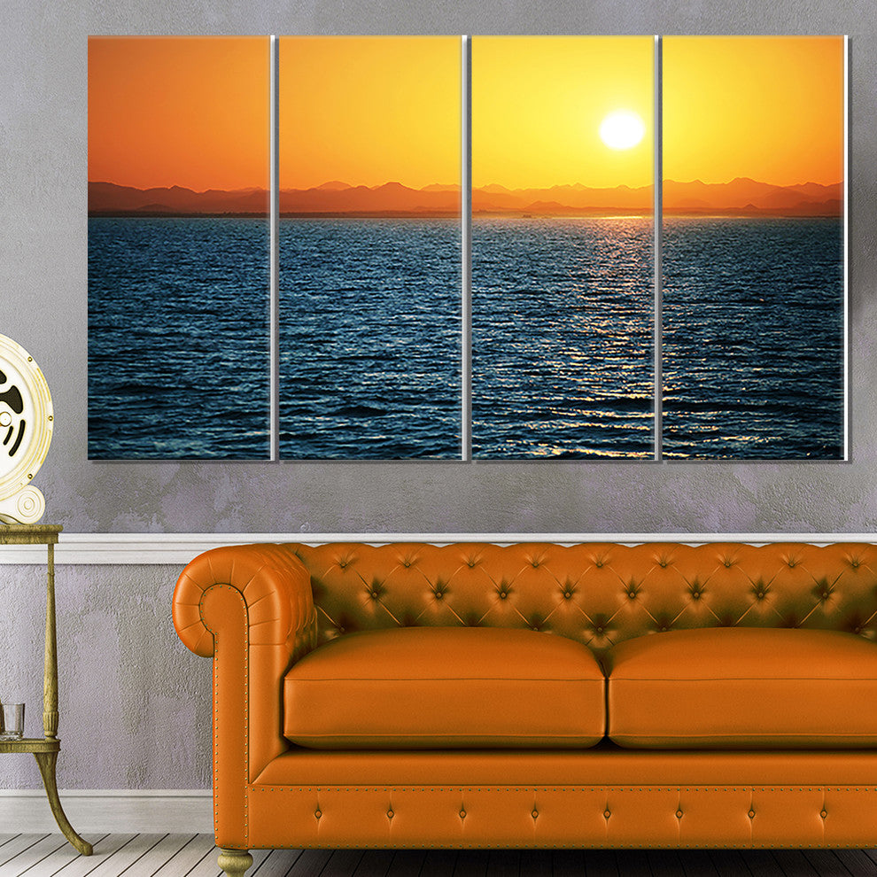 Beautiful River View At Sunset, Large Seashore Canvas Print, 48"x28", 4 Panels