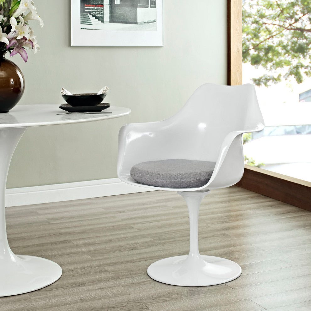 Modern Gray Tulip Dining Fabric Armchair