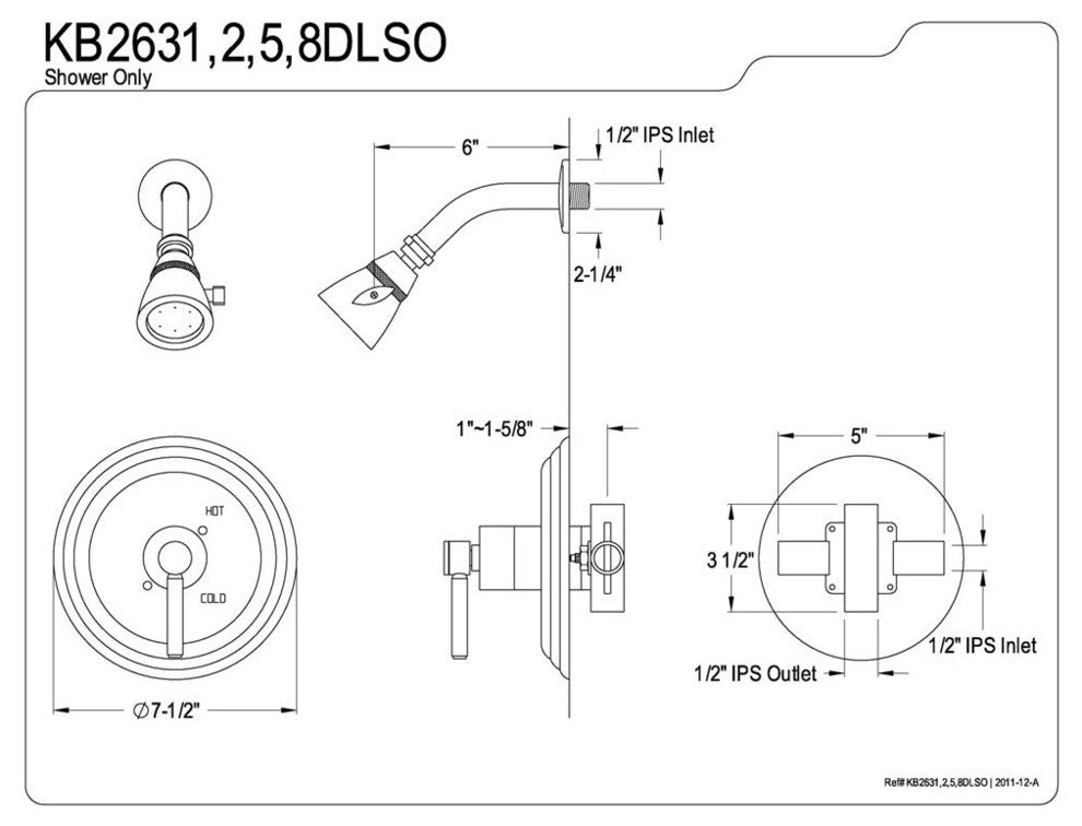 Kingston Brass Oil Rubbed Bronze Concord Single Handle Shower Faucet KB2635DLSO