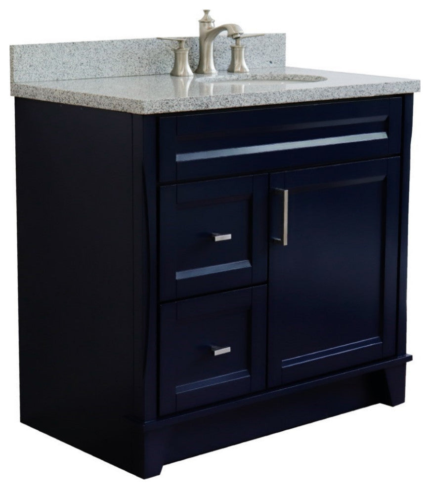 37" Single Sink Vanity, Blue Finish With Gray Granite