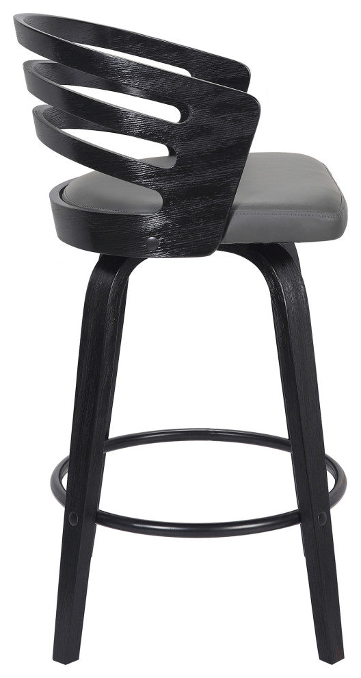 26" Gray Modern Faux Leather Swivel Bar Stool