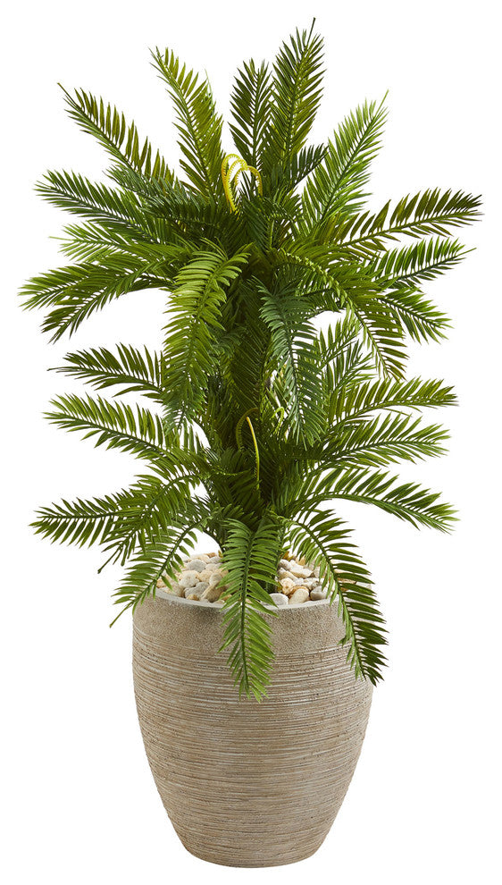 Nearly Natural 3" Double Cycas Artificial Plant in Sand Colored Planter
