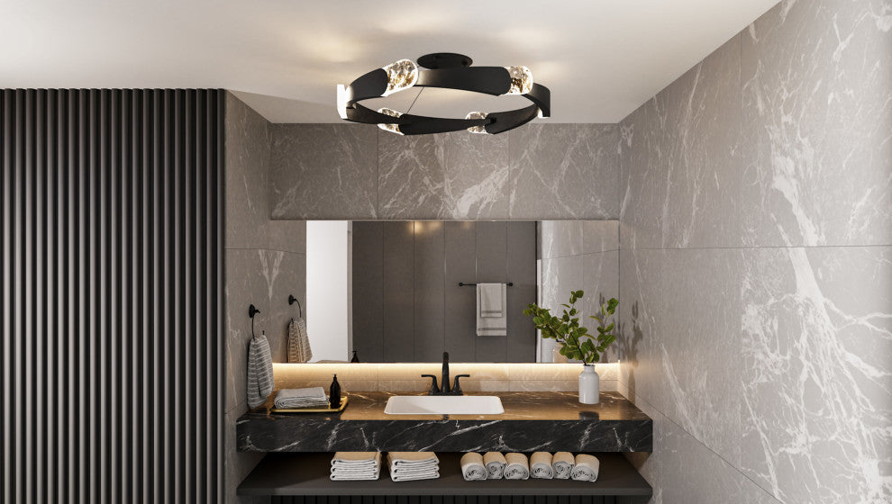 Quoizel PCSAF1734 Saffron 34"W LED Semi-Flush Ceiling Fixture / - Matte Black