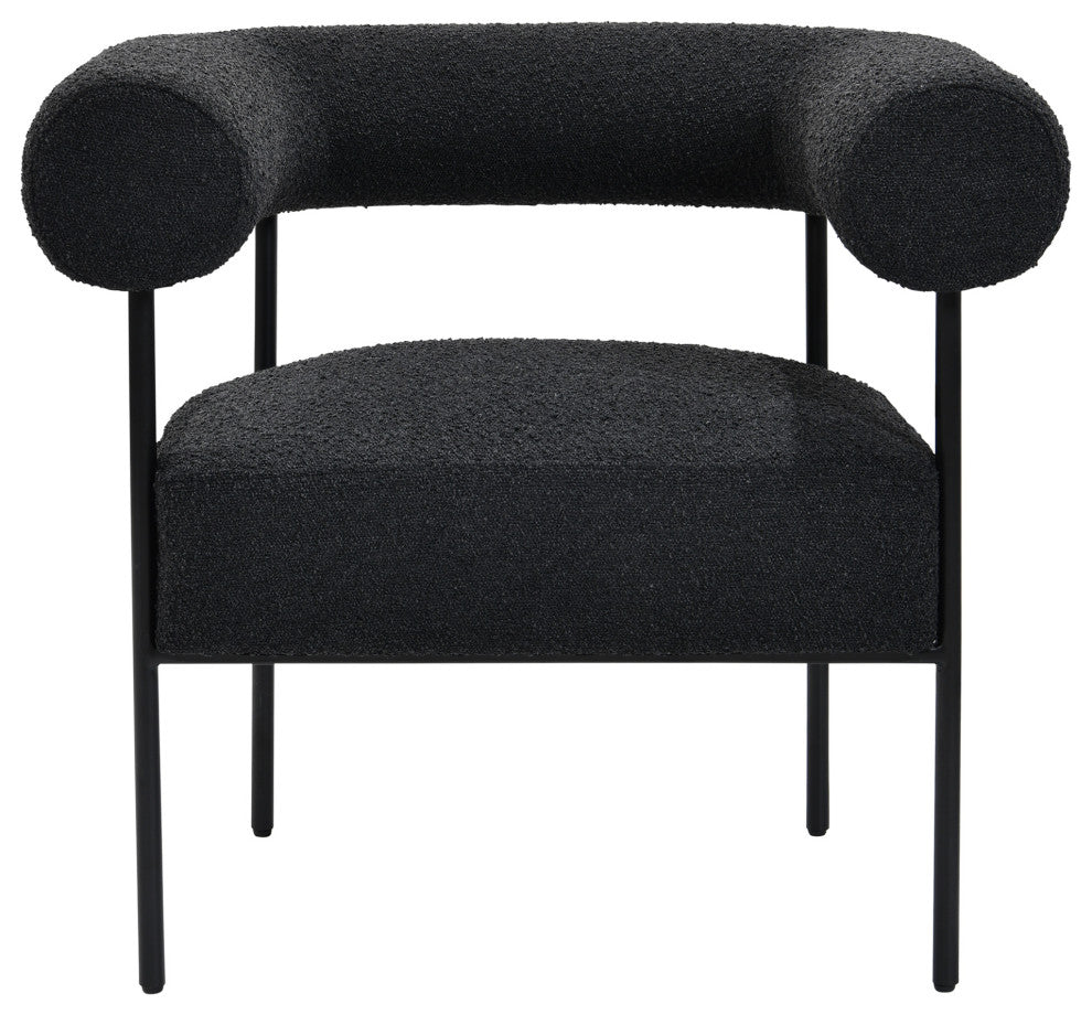 Melvin Boucle Fabric Accent Chair, Black Legs, Black