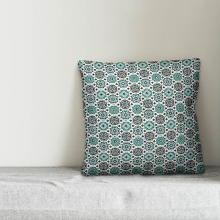 Square Flowers, Blue Outdoor Throw Pillow, 20"x20"