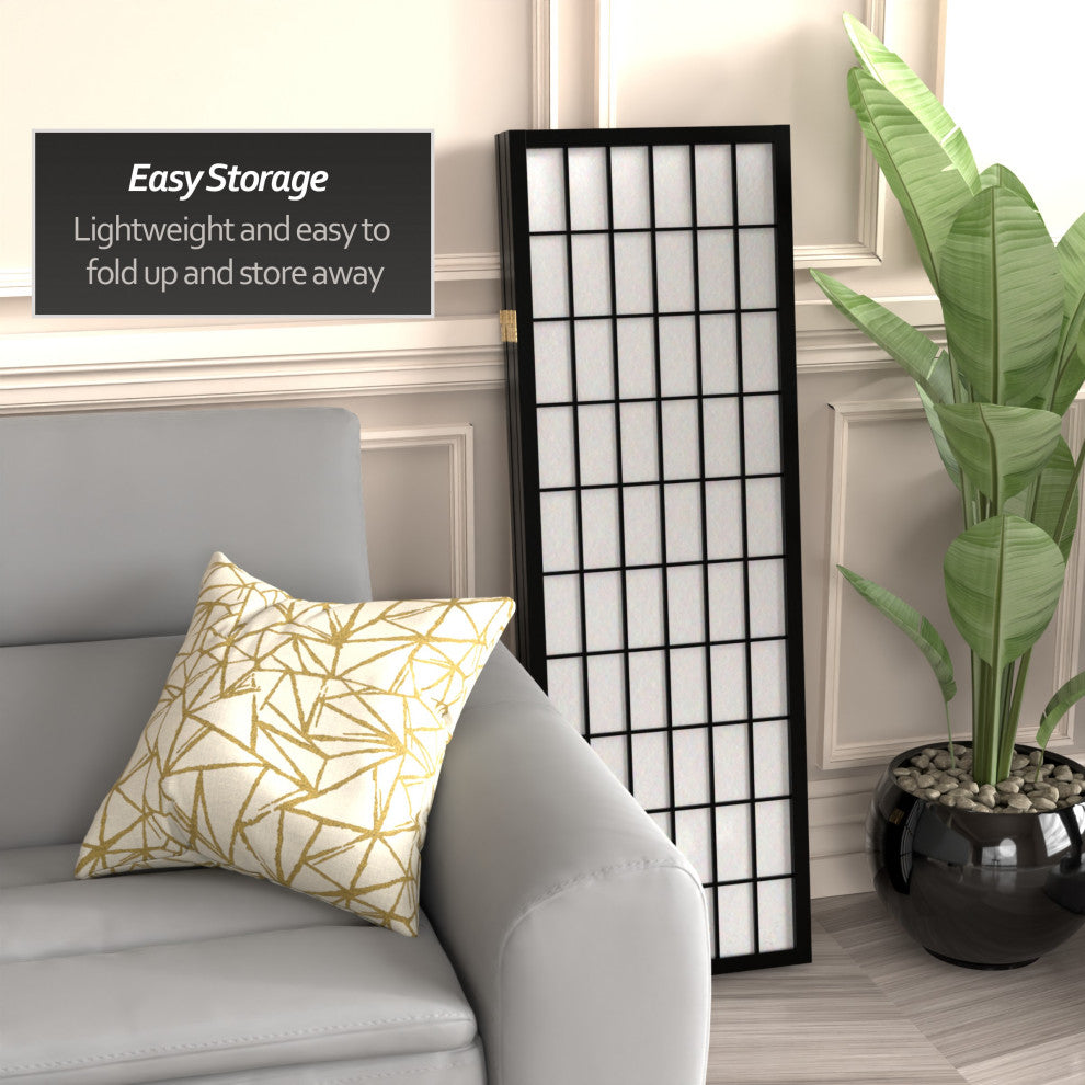 4'' Tall Window Pane Shoji Screen, Black, 4 Panels