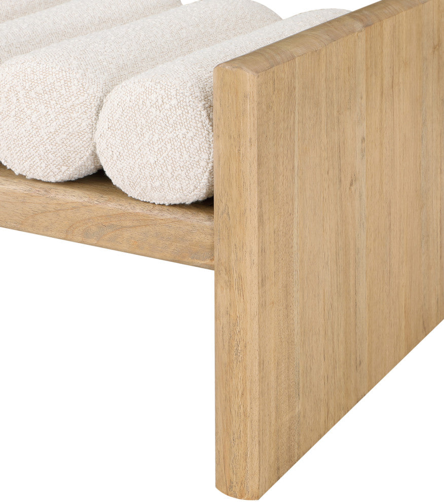 Waverly Boucle Fabric Upholstered Bench, Cream, 52" Wide, Natural Finish