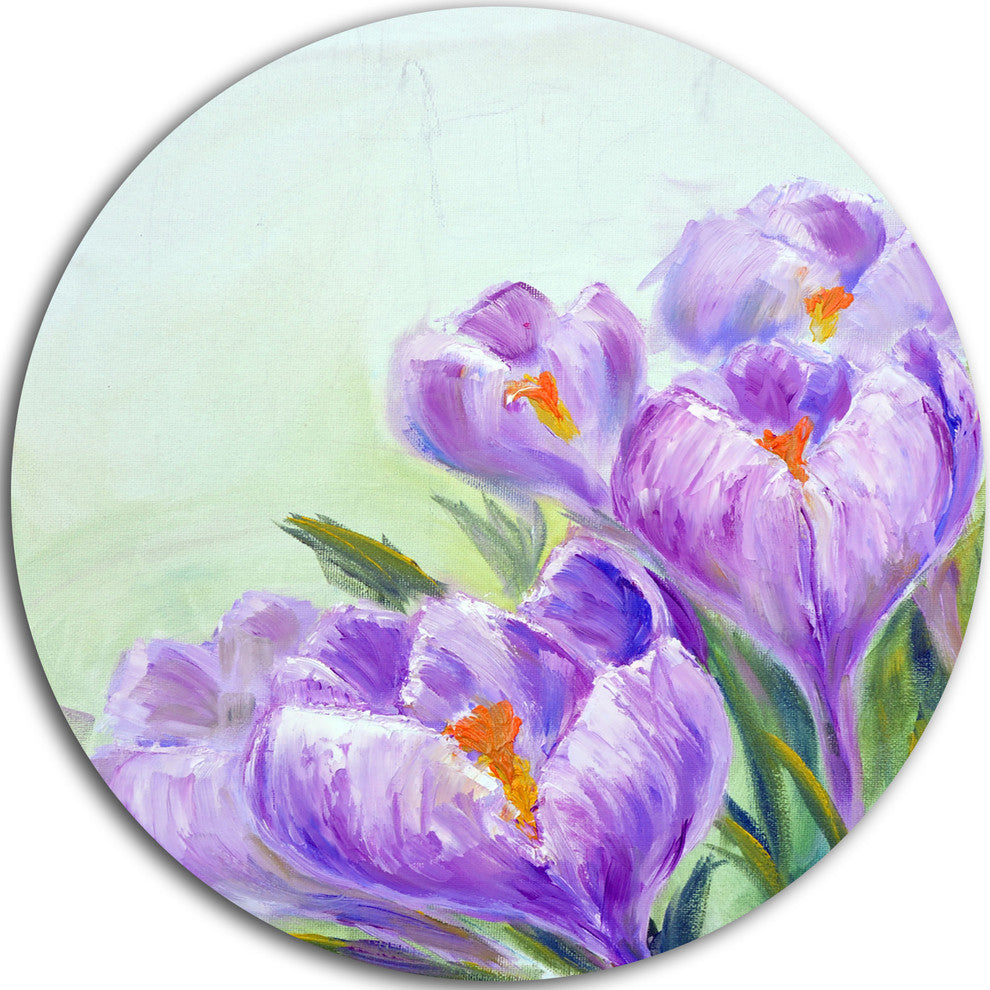 Crocuses Looking Into Sky, Floral Round Metal Wall Art, 23"