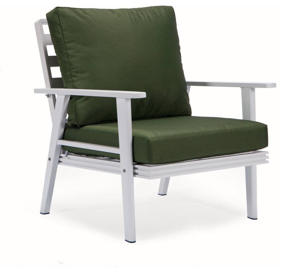 LeisureMod Walbrooke 3-Piece Patio Set With White Aluminum Frame and Cushions, Green