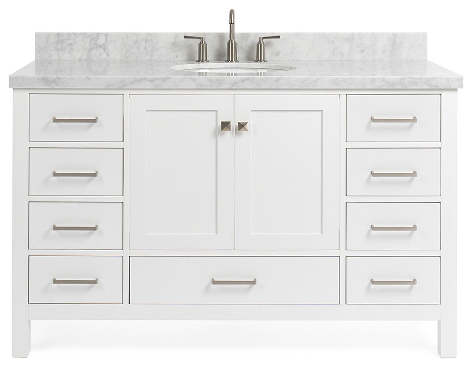 ARIEL Cambridge 55" Single Oval Sink Bathroom Vanity White With Marble Top
