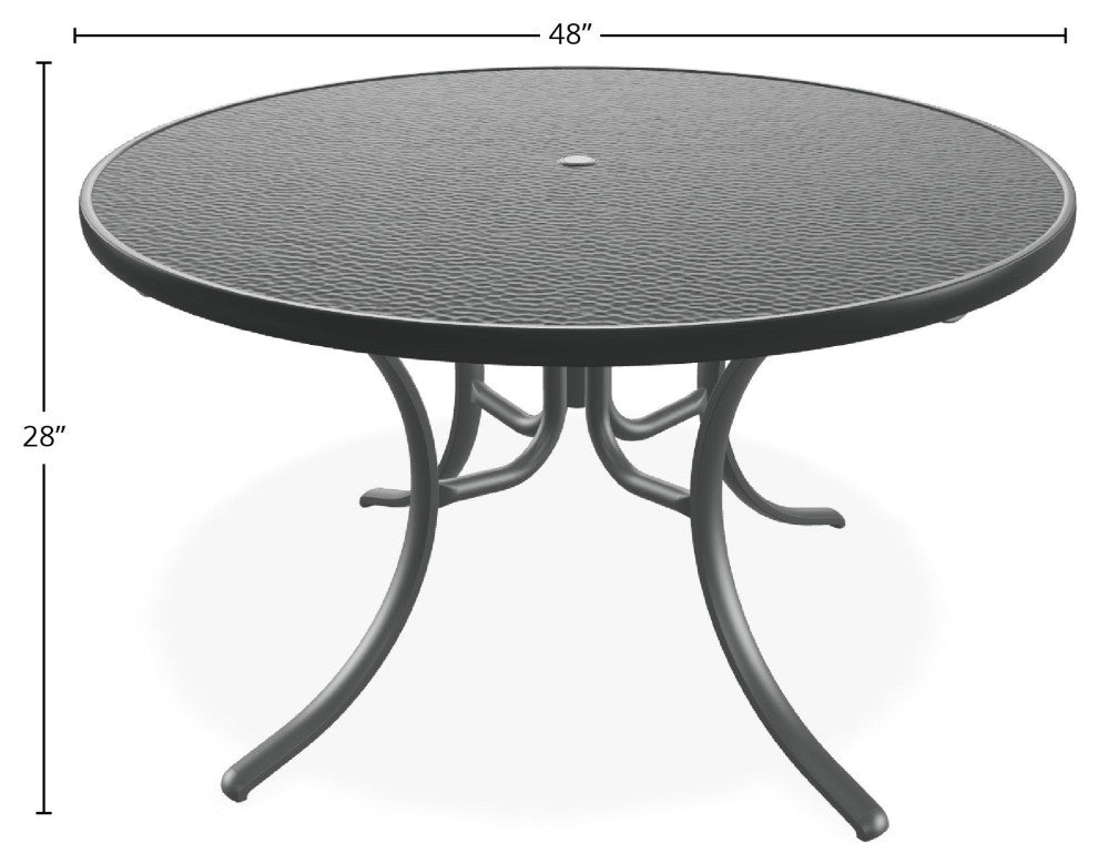 48" Round Hammered  Outdoor Dining Table with Umbrella Hole, Graphite