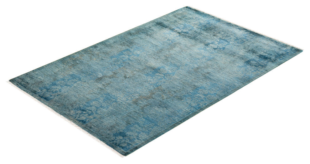 Fine Vibrance, One-of-a-Kind Hand-Knotted Runner Rug Blue, 2'9"x4'2"