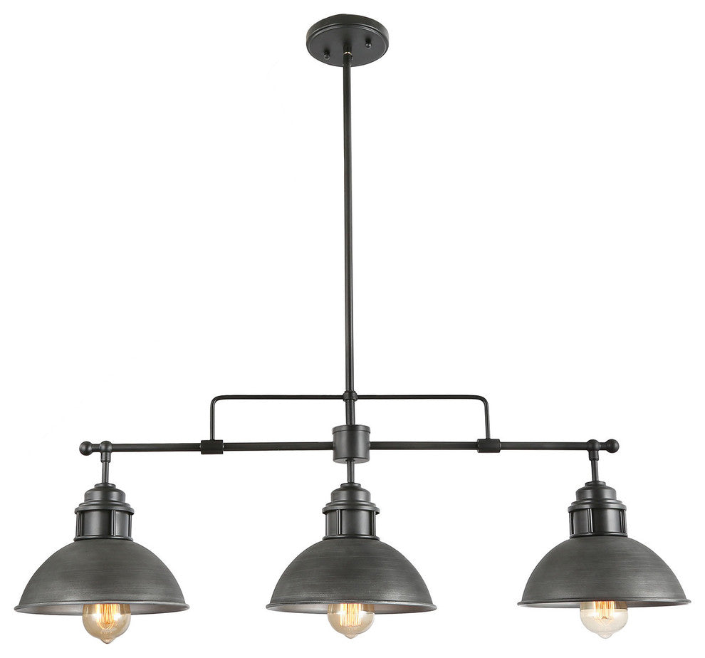 LALUZ 3-Light Linear Industrial Kitchen Island Lighting, Matte Black and Gray