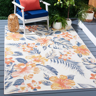 Safavieh Sunrise Collection SUN671 Indoor-Outdoor Rug, Ivory/Rust Blue, 4'x5'7"