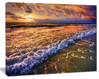 Beautiful Sunset with White Waters, Seashore Canvas Art Print, 20"x12"
