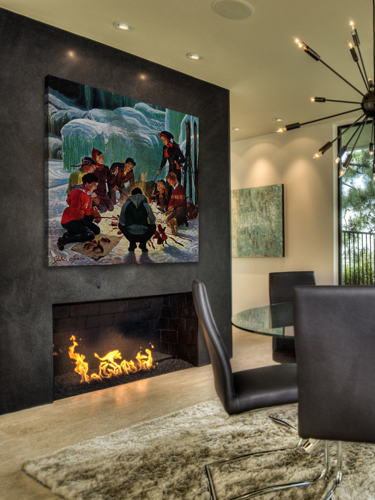 "Apres Ski Bonfire" Painting Print on Canvas by John Clymer
