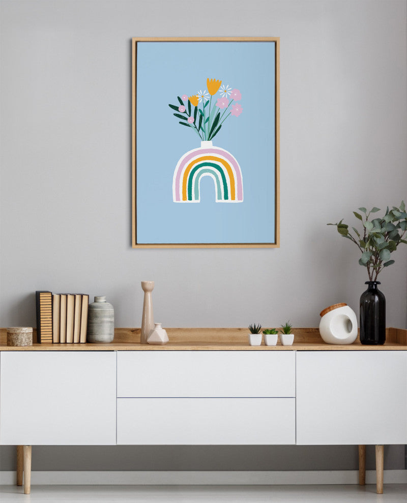 Sylvie Happy Flowers Framed Canvas by Duchess Plum, Natural 23x33