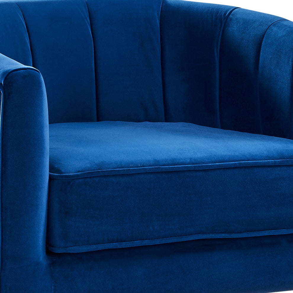 Benzara BM236856 18" Velvet Upholstered Curved Modern Accent Chair, Blue