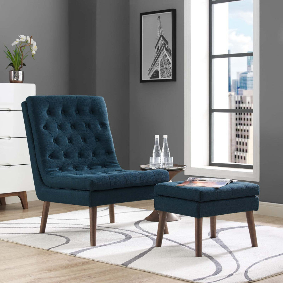 Modify Upholstered Lounge Chair and Ottoman Azure